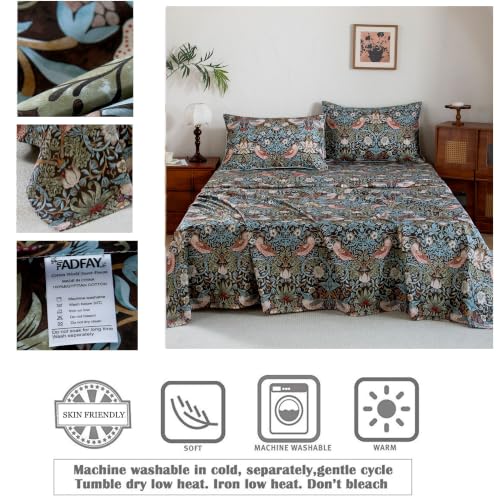 Image of FADFAY Cal King 100% Egyptian Cotton Sheets Set 4 Piece, Luxury Soft Breathable Cooling Bed Sheets, Deep Pocket Hotel Quality Bedding for Hot Sleepers, Botanical Floral Bird Print All Season Comfort