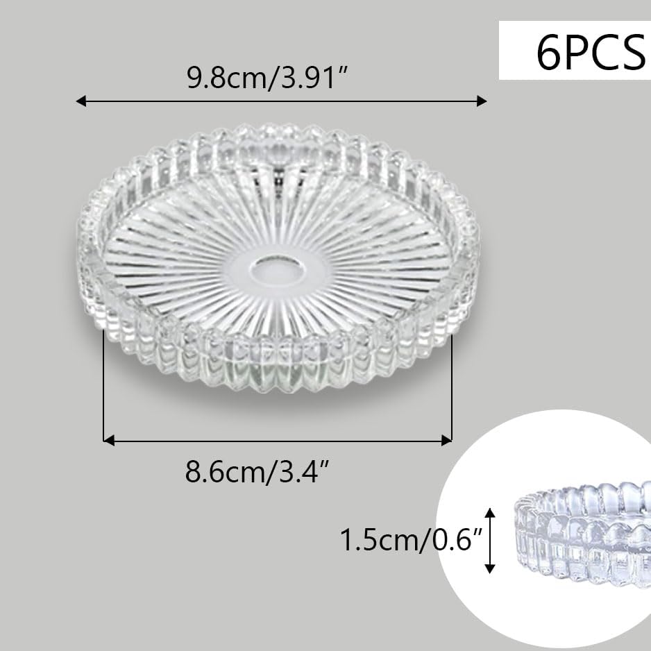 6Pcs Clear Glass Pillar Candle Holder Plates,3.5'' Round Glass Candle Plate,Candle Tray Plates for Dinning Wedding Party Table Centerpiece image 2