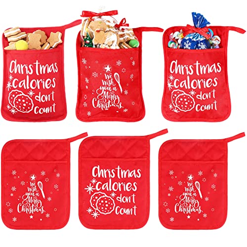 6 Pieces Teacher Appreciation Gift For Woman Funny Pot Holders Teacher Cookies Oven Pads Heat Resistant Microwave Oven Mitt Potholders With Hand Pocket For Teachers (Red, Tree Style) #TOP26
