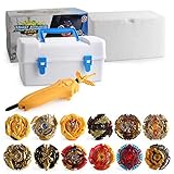 ★ 【SUPER COMBAT GYRO SET】 contiene 12 tops de combate. Tienen diferentes construcciones y habilidades, incluida la capacidad de ataque y la longevidad. Material: aleación de plástico. El paquete incluye: 12 x Combat Top, Lanzador de cordón bidireccional x1, Lanzador de espada sagrada x1, Regla de dibujo x1, Peso Gyro Turbo x1, Mango x1