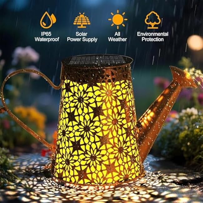 2 Pack Solar Watering Can Lights with Shepherd Hook,Solar Powered Watering Can Light, Waterproof Outdoor Garden Hanging Decoration(Classic).