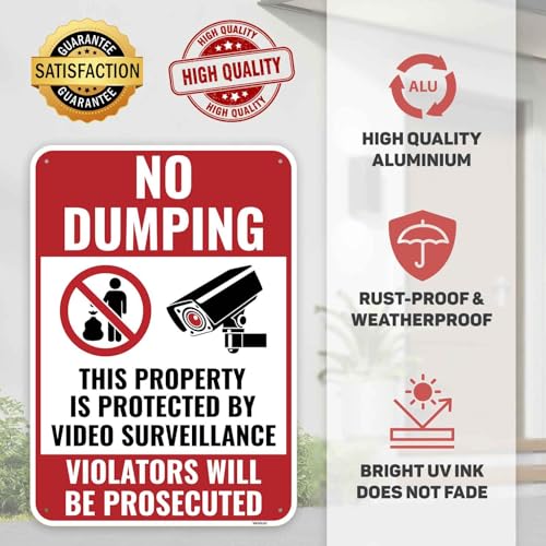 Placa de vigilância de 2 peças, 25 x 18 cm - alumínio - sem dumping ilegal, propriedade privada, pla