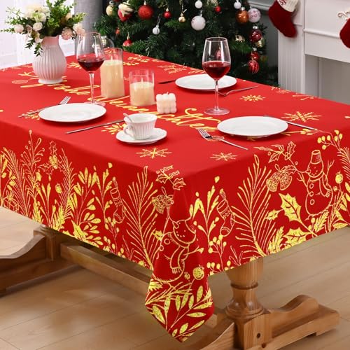 Alishomtll Mantel de Navidad rojo, hojas de degradado de copo de nieve, manteles rectangulares, impermeables y lavables, para fiestas de invierno, decoración festiva, 130 x 220 cm