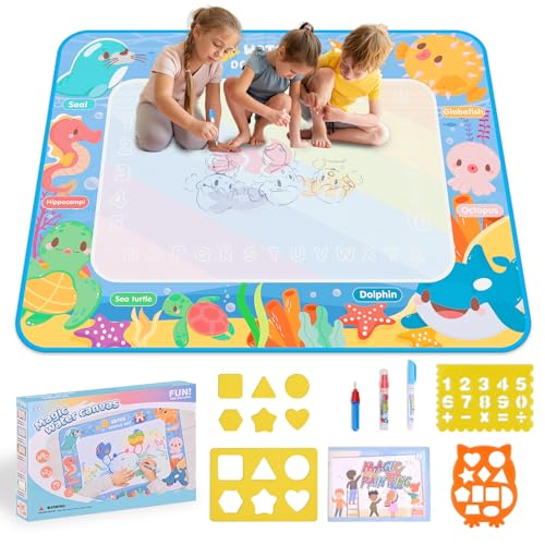 Damcyer Agua Dibujo Pintura, 78X98 cm Agua Dibujo Pintura, Agua Doodle Esteras Mágicas de Color de Agua Reutilizable para Niños Pequeños,Aqua Magic Doodle Mat Regalo de Juguete