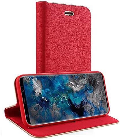 S9plus S-View Flip Cover for Galaxy S9+ Samsung S9 Plus Cell Phone 9S Plus Case with Credit Card Holder 9Plus Folio (Red)