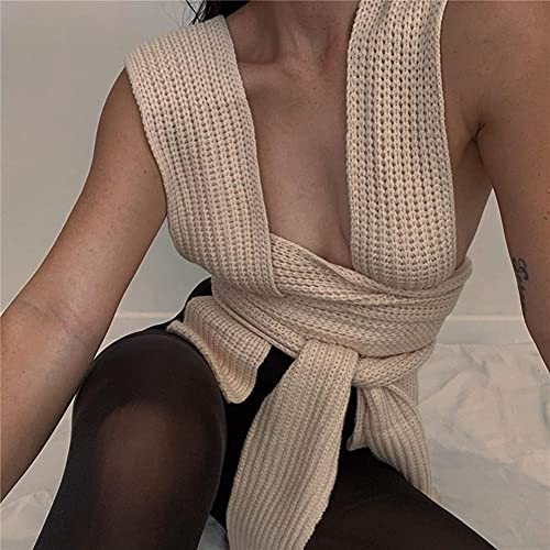 Image of JUMISEE Women's Sexy Wrap Around Strappy Crop Top Knit Multi Wear Sweater Tank Tops Sleeveless Bandage Vest