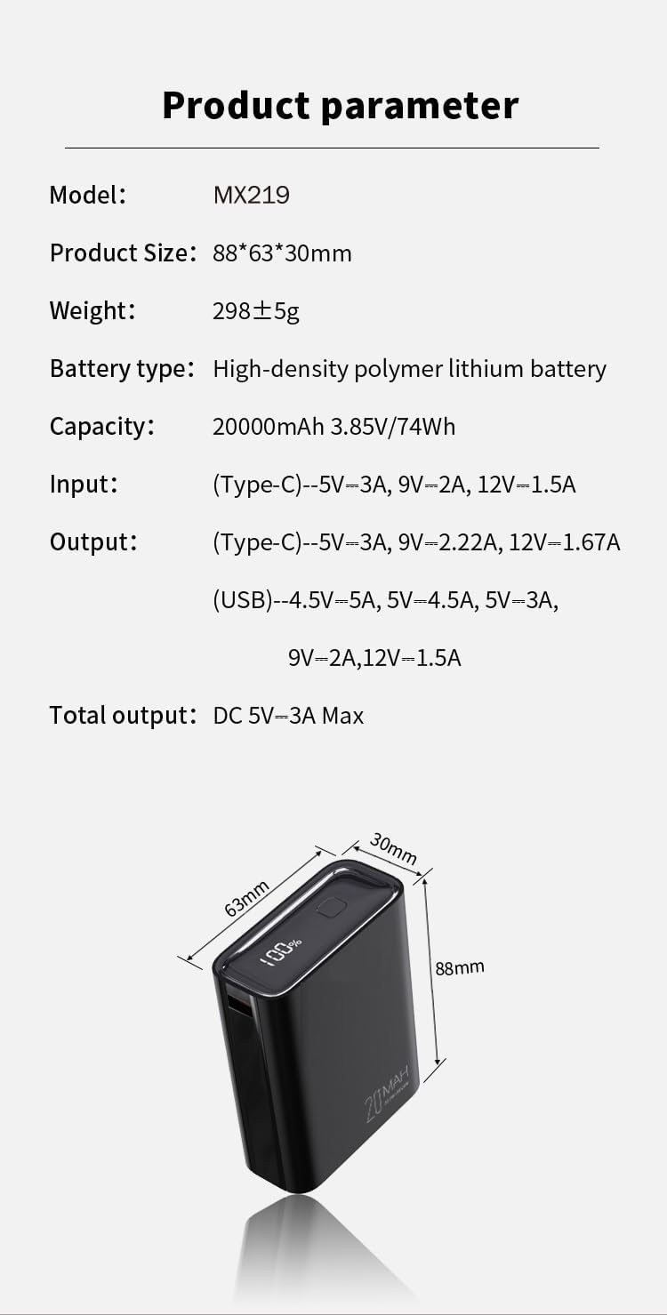Product parameter table with dimensions and technical specifications.
