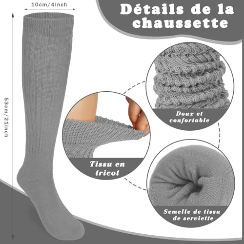 Tialfas 4 Paires Chaussettes Hautes Femme Souple Extra Longues Grande Chaussette Montantes Automne Hiver Empilées Tricotées Multicolore Rétro Toutes Saisons – vue 4