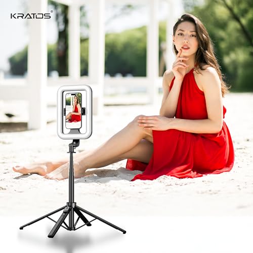 Image of Kratos K46 Big LED Light with 72 Inch Selfie Stick Tripod Stand for Phone, Bluetooth Remote for Content Creators, Reels, YouTube, Travelling & Makeup, Compatible with GoPro, iPhone & Smartphones