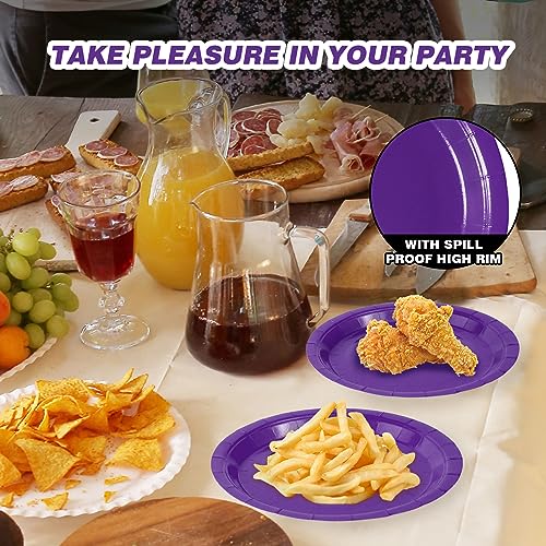 Image of Purple Disposable Paper Plates, 7 Inch Dessert Cake Plates, 50 Count Bulk