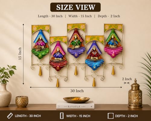 Image of iHandikart Handmade Metal Wall Art for Home Decor | 30 x 15 Inch Traditional Rajasthani Village Women Wall Sculpture | Multicolor Iron Wall Hanging Art for Living Room, Bedroom, Hallway & Office