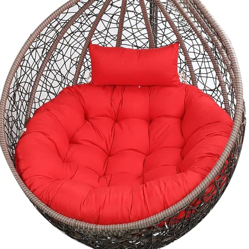 Silla columpio ratán exteriores con cojín rojo