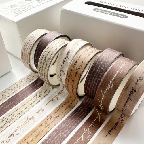Image of HASTHIP 16 Rolls Vintage Washi Tape Set with Antique Handwritten Patterns for Scrapbooking, Journals, Planners, DIY Crafts, Bullet Notebooks and Gift Wrapping