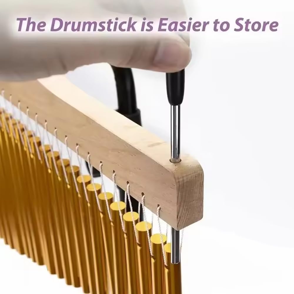 Carrillones de Percusión,Juego de 36 Láminas de Aluminio Afinadas,Soporte Plegable y Altura Ajustable (72-115 cm),Estructura de Madera,Con una caña llamativa,para Bandas de Iglesia,Orquestas y Coros