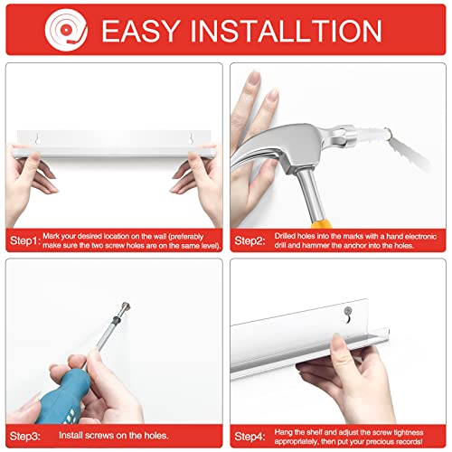 Ulendis 12 Pack Vinyl Record Shelf Wall Mount, Clear Acrylic Album Record Holder For Display Daily Listening, Floating Shelves With Installation Hardware And Tools #TOP5