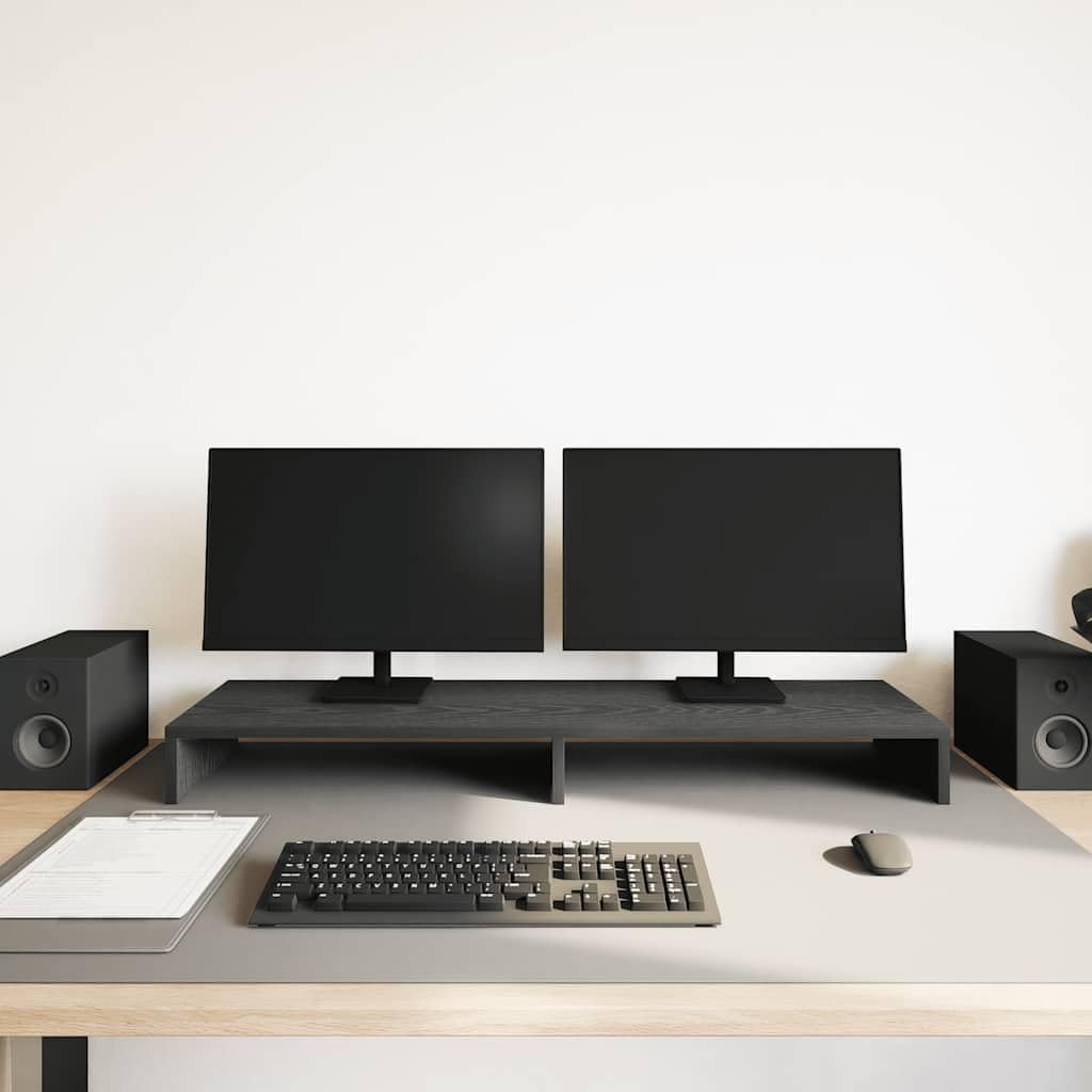 Gecheer Supporto per Monitor Doppio, Ergonomico con Piattaforma Rialzata e Scomparti Portaoggetti, 100x27x10 cm in Legno Tecnico Rovere Nero for Ufficio Casa e Lavoro a Distanza