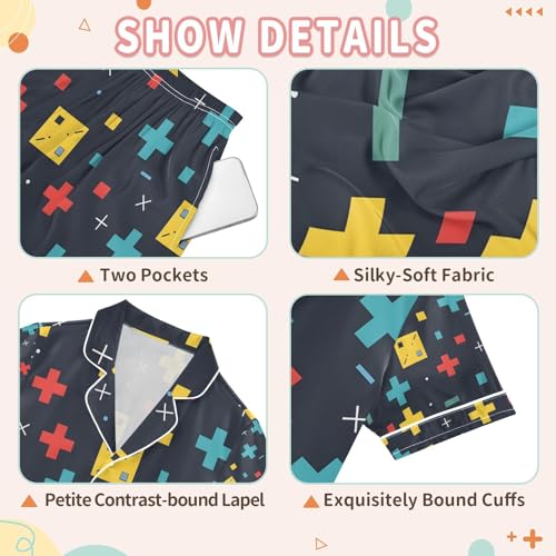 senya Graffiti Colorful Satin Summer Pajama Sets Silk Short Sleeve Button Down Sleepwear3