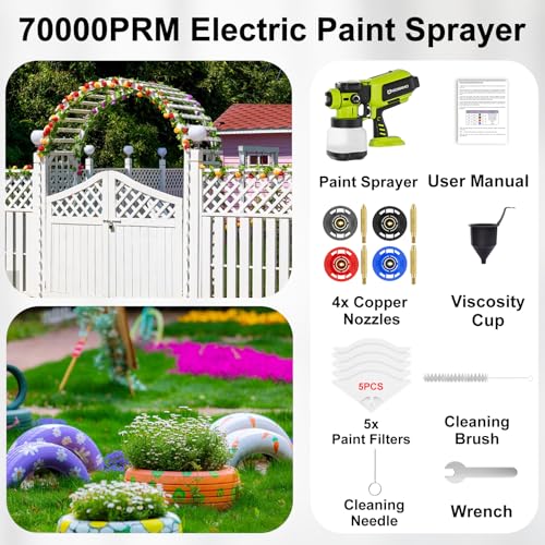 Paint Sprayer Cordless Compatible for Ryobi 18V Battery, 70000PRM Electric Paint Sprayer for Furniture Fence Cabinets Wall Deck House Painting, AUTO Spraying, 1200ml Container & 4 Nozzles (No Battery) by Uniqwamo - Image 8