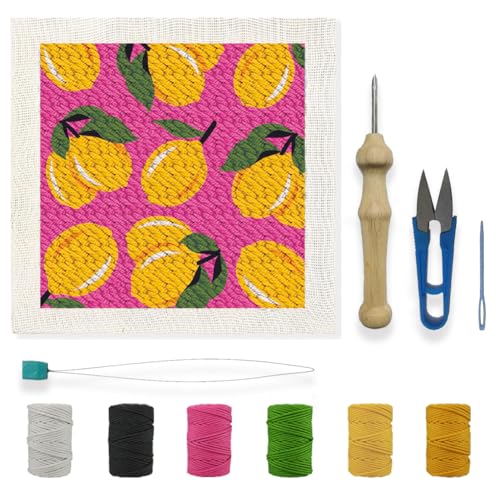 Image of BEUNITONE DIY Punch Needle Kits for Beginners,Lemon Pre-Printed Pattern,Embroidery Punch Needle Starter Kits for Adults,Includes Pre-Printed Cloth,Yarns,Hoops,Threader and Instruction