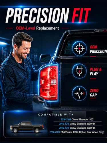Image of Tail Lights Assembly Left Driver Fit Chevy Silverado 1500 2016 2017 2018 2019 Chevrolet 2500 3500 HD 2500HD 3500HD Rear Brake Back Up Lamp Taillight Lens Cover Replaces GM2800261 23141274