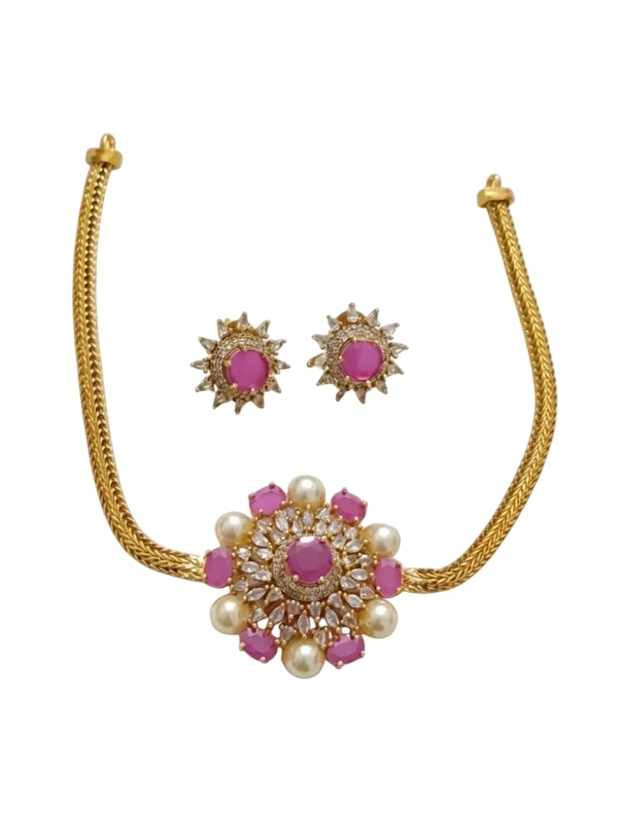 Premium Quality AD Floral Choker Set Ruby-image-17