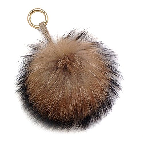 Image of Corleson 6" Large Fluffy Genuine Pom Pom Keychain Puffy Ball Car Keyring/Bag Purse Charm (Natural brown)