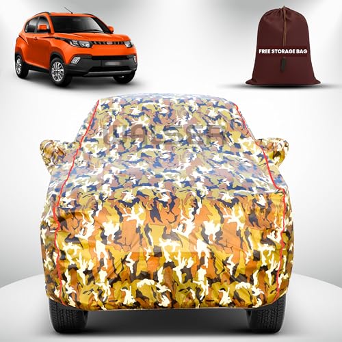 Image of Walser Waterproof Car Cover for Mahindra KUV 100 | All-Weather Full Car Body Protection | with Mirror & Antenna Pocket | Dustproof, Windproof & Anti-Scratch Lining, Camouflage