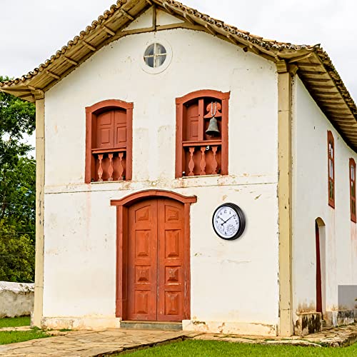 15 Inch Indoor/Outdoor Waterproof Wall Clock, Outdoor Clock With Thermometer And Hygrometer Combo, Retro Round Silent Battery Operated Quartz Wall Clock For Patio Home Bathroom Porch Pool (Brown) #TOP4