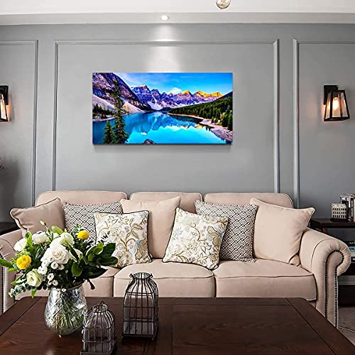 Wall Art Lake Mountain Landscape Picture Print Canvas Wall Art Modern Giclee Artwork Home Decor Stretched And Framed Ready To Hang,2Cm Thick Frame, Waterproof Artwork #TOP1