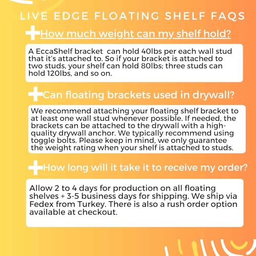 Image of Rustic Live Edge Floating Shelves for Wall, Solid Wood Floating Shelf for Room Wall, Natural Wood Shelves for Bathroom, Floating Real Walnut Wood Shelf (24'' x 6'')