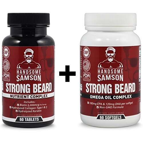 Beard Grower Vitamins & Omega-3 Beard Growth Product to Grow Thicker Beard Faster | A Best Facial Hair Grower, Beard Vitamin - for Beard Starter, Patchy Beard or to Grow Thick Beard