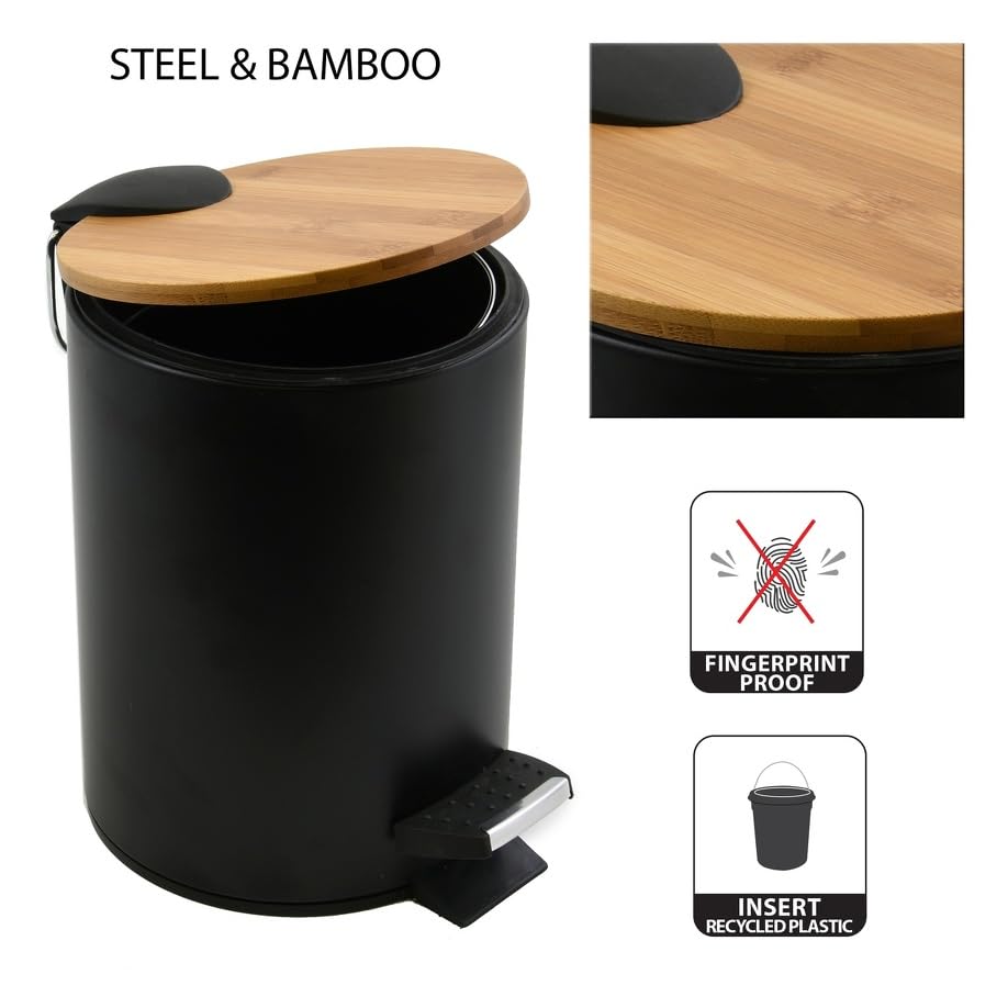 Spirella Adonis Pedal Bucket with Insert 3L Black, Black, 3 Litres, matte white, 3 Litros - Image 3