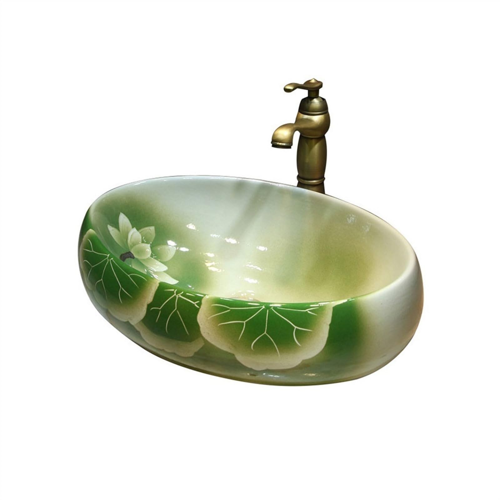 Sjdopulse Vessel Sink Vessel Vanity Sink Ceramic Oval Square Washbasin Lotus Washbasin Hand-Painted Antique Bathroom Sink Bathroom Countertop Basin With Accessories Bathroom Sink Cerami