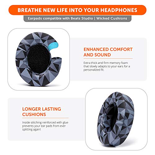 Image of WC Wicked Cushions Replacement Ear Pads for Beats Studio 2 & 3 (B0501, B0500) Wired & Wireless | Does NOT Fit Beats Solo | Softer PU Leather, Enhanced Foam & Stronger Adhesive | Geo Grey