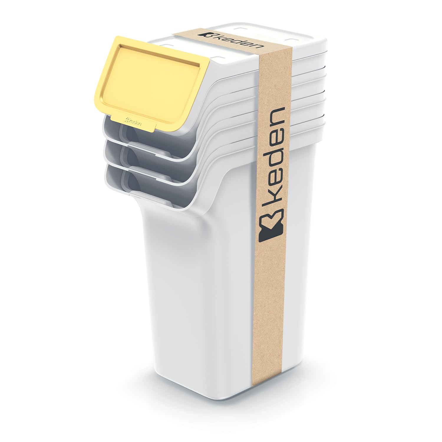 Set di 4 Bidoni Cestini Pattumiere StackBox | Bianchi | Impilabili | Raccolta Differenziata Riciclaggio | in Plastica | 100 Litri (4x25L) | per Casa Interni