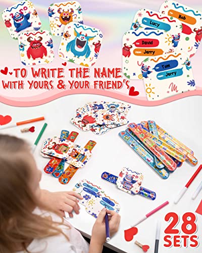 Valentines Day Gifts For Kids Classroom, 28 Sets Valentines Cards With Slap Bracelets For Kids Boys Girls School Class Students, Funny Valentines Exchange Gifts Party Favors Bulk Supplies, Monster Series #TOP4