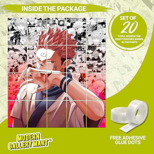 Image of MODERN GALLERY MART Pack of 20 Jujutsu Kaisen Ryomen Sukuna Manga Poster | A4 Size Anime Wall Art (8.3 x 11.7 inch) | Manga Posters with Glue Dots | Anime Poster for Bedroom, Living Room, Office