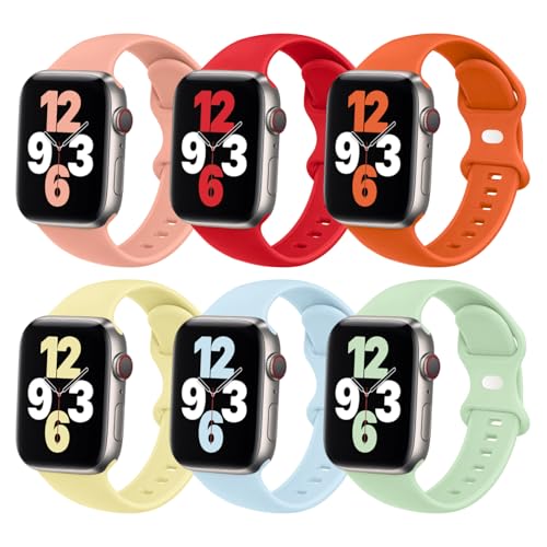 Image of (6 Packs) Sport Bands Compatible with Apple Watch Band 38mm 40mm 41mm 42mm 44mm 45mm 46mm 49mm Silicone iWatch Band Ultra 3 2 1 SE Series 11 10 9 8 7 6 5 4 3 2 1 Women Men