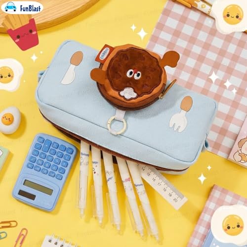 Image of FunBlast Pencil Pouch for Girls - Cartoon Pouch with Hanging Strap & Coin Pouch, Multipurpose Zipper Case, Aesthetic Pouches for Girl, Kawaii Pencil Case, Cute Pouches for Girls (SkyBlue)
