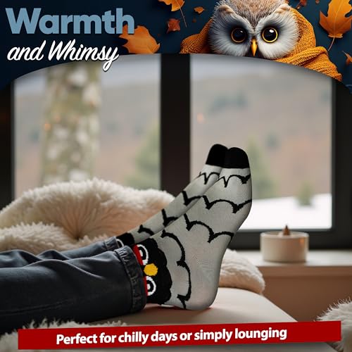 Unisex Family Owl Socks – 5 Pairs Cotton Crew Socks in Gift Box for Men, Women & Kids – Fun, Colorful Owl Design, Soft & Breathable, Comfortable for Everyday Wear – US Sizes 5-84