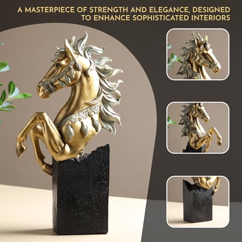 Image of ARMONIA Regal Horse Statue, Gold and Silver Finish, 40 cm Decorative Figurine with Black Base, Premium Home Decor