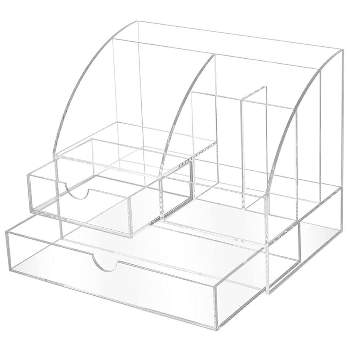 Caja Multiusos Organizador de Escritorio Acrílico Transparente con Múltiples Compartimentos y Cajones para Maquillaje y Papelería en Tocadores y Oficinas