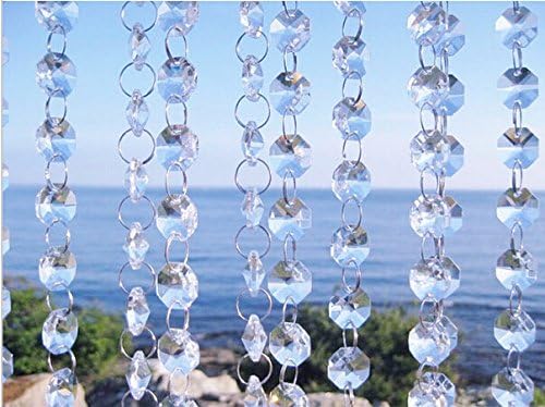 Worldoor® 33 Feet Iridescent Crystal Acrylic Gems Bead Strands Wedding Table Centerpieces Wishing Tree Garland/Octagonal Acrylic Beaded Clear Crystal Garland Strands for Wedding Decoration Chandelier