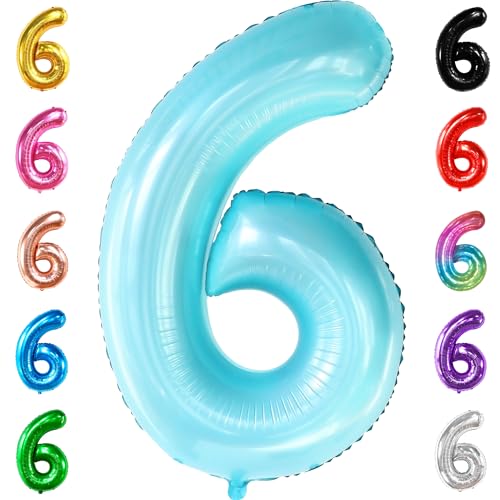 Image of KatchOn Giant Light Blue Number 6 Balloon - 40 Inch, Pack of 1