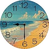 Geroclonup Reloj de madera decorativo de playa de 10 pulgadas, silencioso,...
