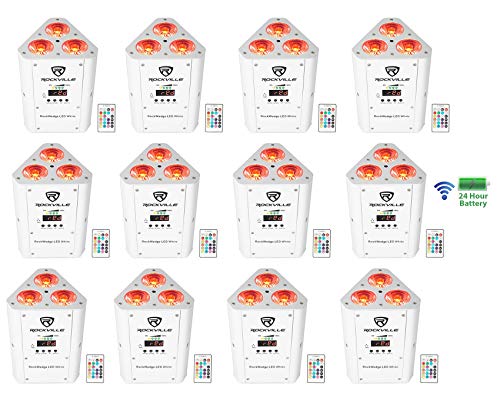 (12) Rockville RockWedge LED RGBWA+UV Rechargeable Wireless DMX White Up-Lights