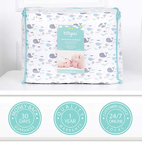 TILLYOU Cotton Collection Baby Safe Crib Bumper Pads for Standard Cribs