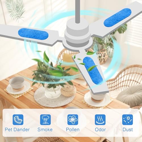 Image of Tuanse 20 Pack Ceiling Fan Filters for Blades, Activated Coconut Activated Zeolite Ceiling Fan Air Filter, Stick Air Filter Purifiers for Common Household Contaminants (Blue)