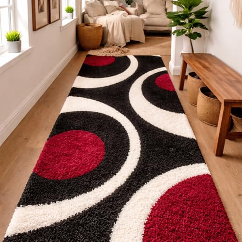 Image of 3D Shaggy Polyester Carpet Rug Runner Area Mats for Bedroom /Living Area /Home with Anti Slip Backing Soft /Fluffy Hight Pile - (Moon Red, 2x8 feet)