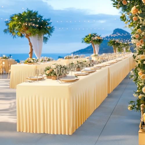 Image of Besutolife Champagne Spandex Tablecloth 6ft Rectangle Table Skirt Stretch Table Cloth for Banquets Parties Wedding Dining Table